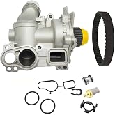 06H121026AB Aluminum Water Pump With Belt For Audi A3 A4 TT | Fit for VW Tiguan Jetta Golf GTI Eos Beetle CC 2.0T TSI, Replace: 06H121026AE 1312460 06H121026AF 06H121026AM