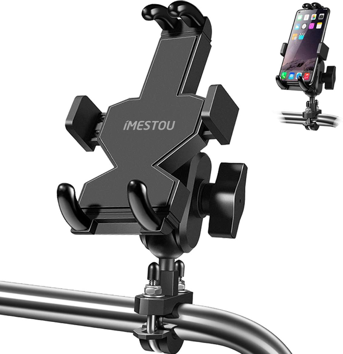 iMESTOU Aluminium Motorcycle Phone Mount U-Bolt Handlebar 1" Ball Stem Cellphone Holder 360 Rotating Universal for 4.0“-7.2” Large Phones