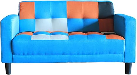 Amazon 2p ソファ コディーノ 0113 ブルー ファブリック 二人掛け お手入れ簡単 ソファー カラーソファー 軽いソファー 丈夫な ソファー システムアップソファー 高さ２段階 高級市松模様 脚 ソファ カウチ オンライン通販