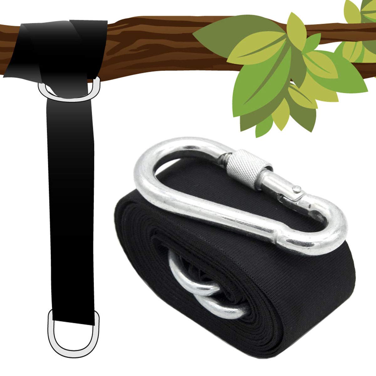 AMANKA Hanging Kit for swing chair 150kg 1x Strap 300x5cm to hang on trees Black