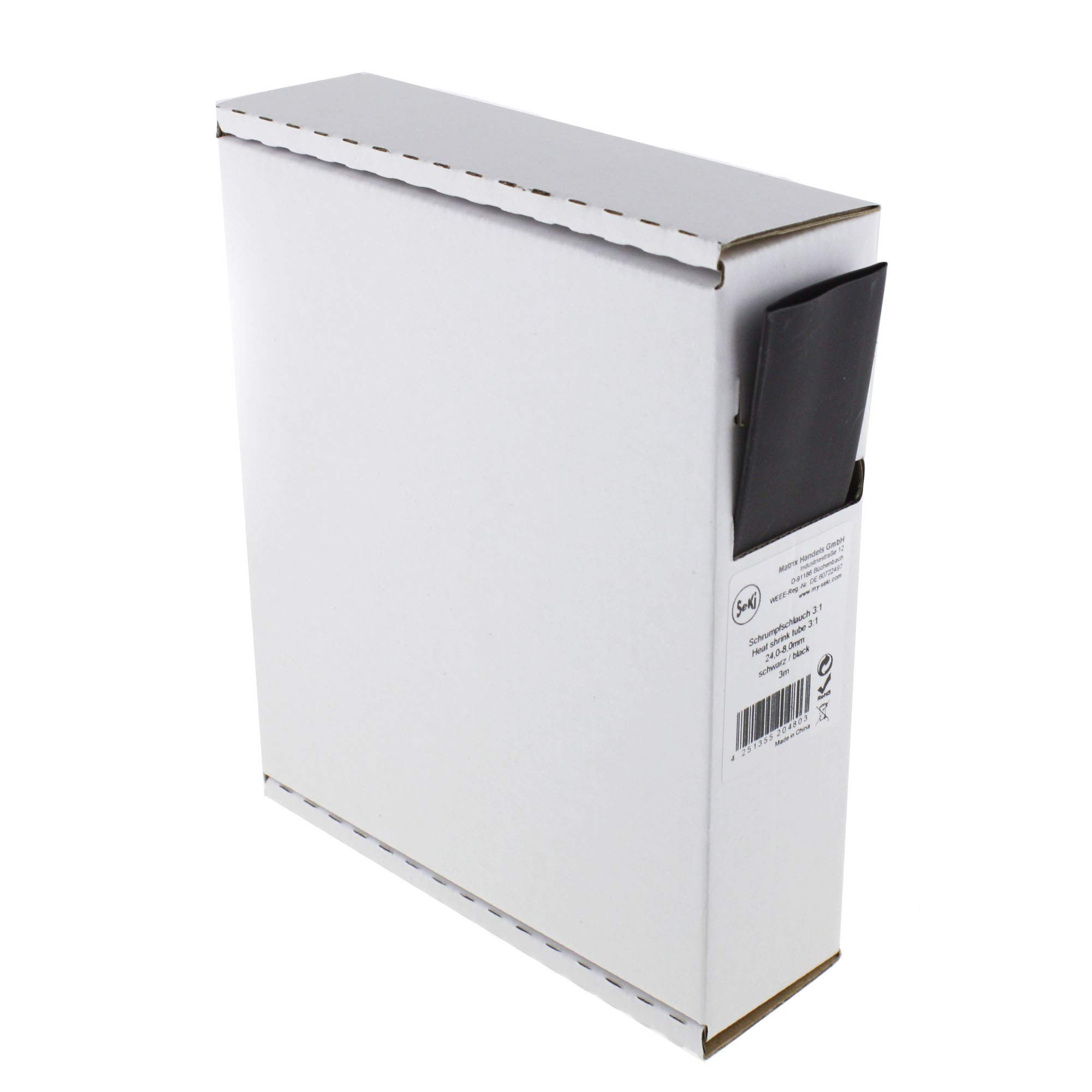 SeKi Heat Shrink Tubing Black 3:1 24.0-8.0 mm 3 Metres Dispenser Box