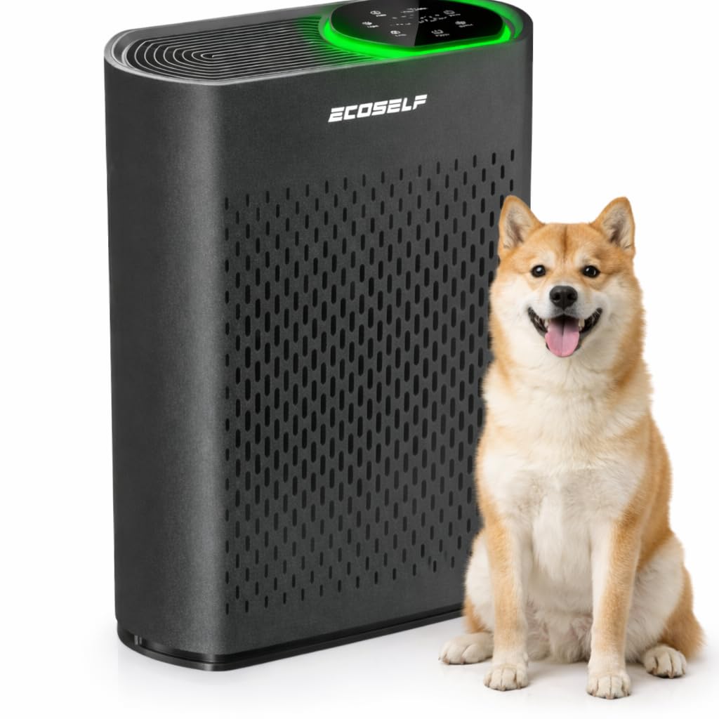 Photo 1 of ECOSELF Powerful Air Purifiers for Home Large Room Up to 1400 Ft² with Air Quality Monitor 20dB Sleep Mode, Air Purifier for Bedroom Office Living Room for Pets, Dust Smoke PoIIen Dander Smell, Black