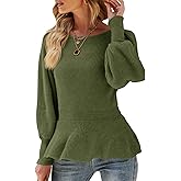 Womens Fall Puff Sleeve Peplum Casual Slim Fit Knit Pullover Sweater Jumper Tops