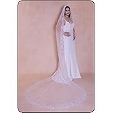 Fubney Bridal Veil Lace Flower Wedding Veil,1 Tier Cathedral Fingertip Length Veils with Metal Comb