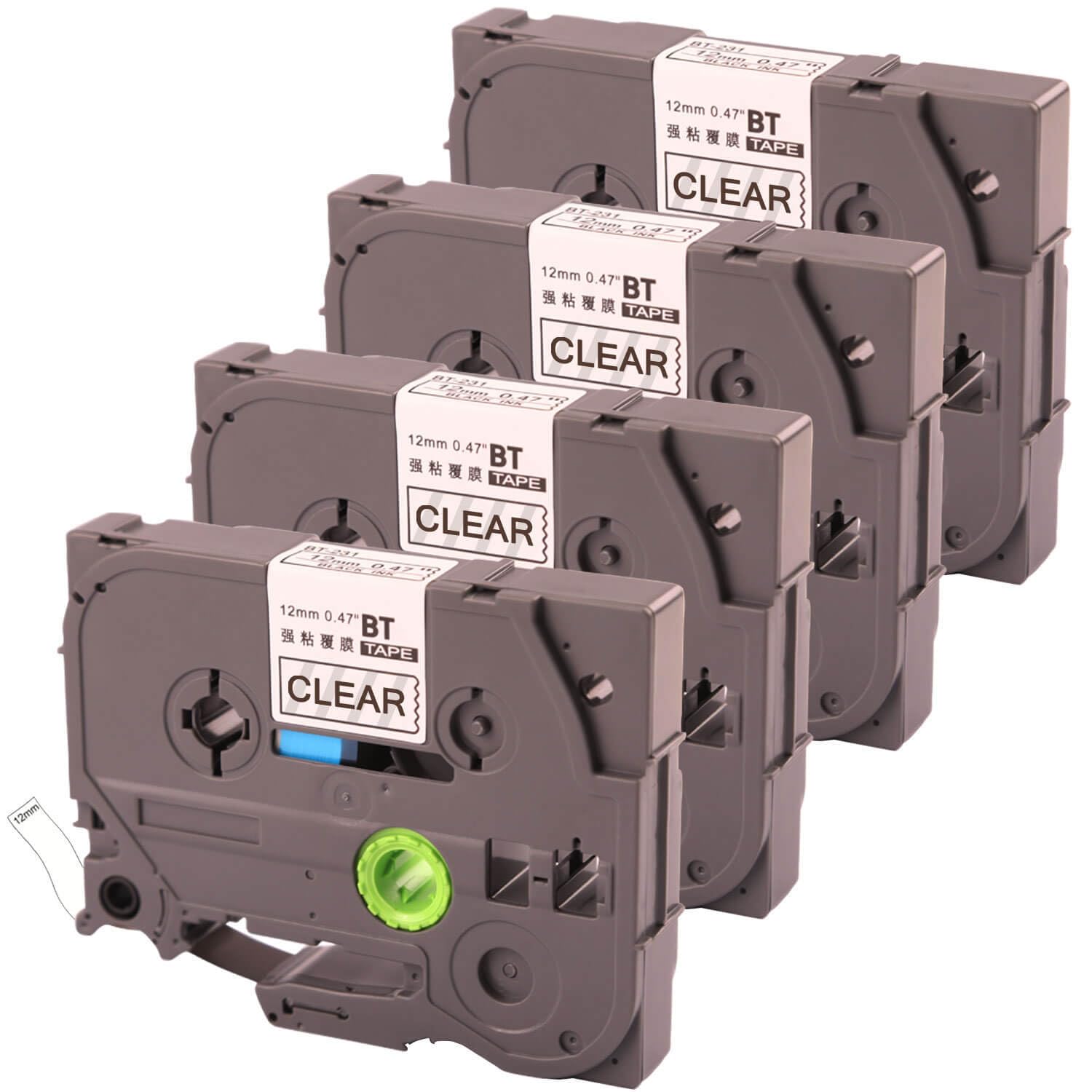 4 Pack Label Printer Tape Compatible with Brother 12mm 0.47inch Label Tape Black on Clear,Replacement for P Touch Tze-231 PT-D210 H110 D220 D410 D600