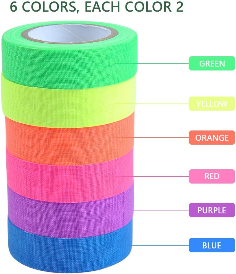 YOTINO 6 Rolls Neon Tapes Fluorescent Adhesive Tapes UV Blacklight Reactive Spike Tape for Parties Art Craft Decorations 6 Colors - Image 5
