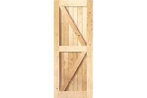 Homacer 5-in-1 Design Solid Natural Pine Wood Barn Door, 36in Wide 80in High, Unfinished and Unassembled, with Pre-drilled Ho