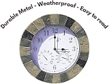 HomeZone Westminster 14" Garden Clock & Thermometer, Waterproof Slate view 7