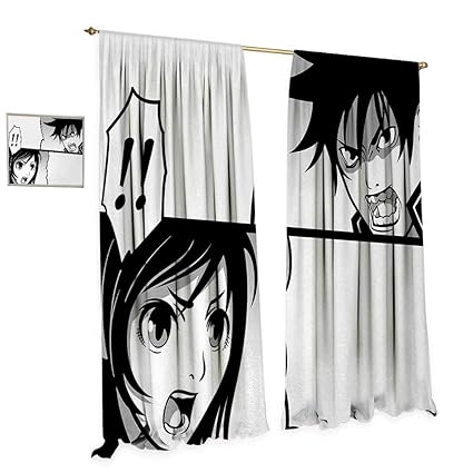 Anime Window Curtain Drape Japanese Comics Strip With Boy And Girl