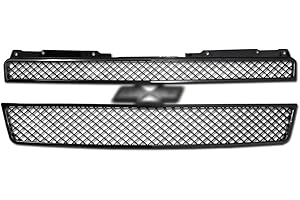 TLAPS 7422456333328 Compatible With 2007-2013 Chevy Avalanche / 2007-2014 Tahoe Suburban Glossy Black Mesh Front Bumper Grill Grille 2 Pieces With Emblem Base