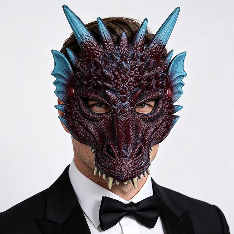 Halloween Drachen Maske, 3D Drachen Half Face Cosplay Dragon Animal Masks für Erwachsene Halloween Karneval Kostüm Party Requisiten - Purple