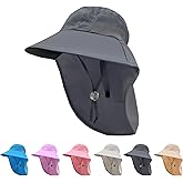 Rosoz Kids Sun Hat with Neck Flap UV Protection Summer Toddler Beach Hat Unisex Ponytail Hat Wide Brim Fishing Hat