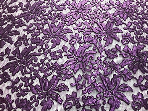 Beyonce Floral Apparel Sequence Lace Fabric - Purple - By The Yard - 56"