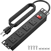 HEZI 10 Inch Rack PDU,1U Rack Mount,4 Outlets,1200J Surge Protection | 15A Overload Switch,6FT 14AWG Extension Cord,for Mini Server Cabinet Network Rack,Black,ETL Listed