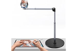 yAyusi Heavy Duty Aluminum Overhead Tripod for iPhone, 12 in Long Phone Mount for Desk, Flexible Articulating Arm Overhead Phone Mount for Live Streaming, Meeting, Cooking (Clip)