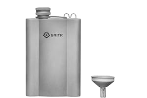 GRITR Titanium Hip Flask 6 fl oz/180 ml w/Filler Funnel & Screw Cap Clip for Camping, Hiking, Backpacking, Travel, Outdoor Events, Picnics, Parties | Ultralight Pocket Drinkware for Men & Women