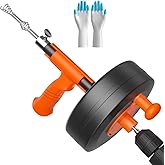 Drain Snake, 50ft Flexible Steel Drain Auger with Drill Adapter, Heavy Duty Sink Plumbing Unblocking Hand Auger, Manual Or Po