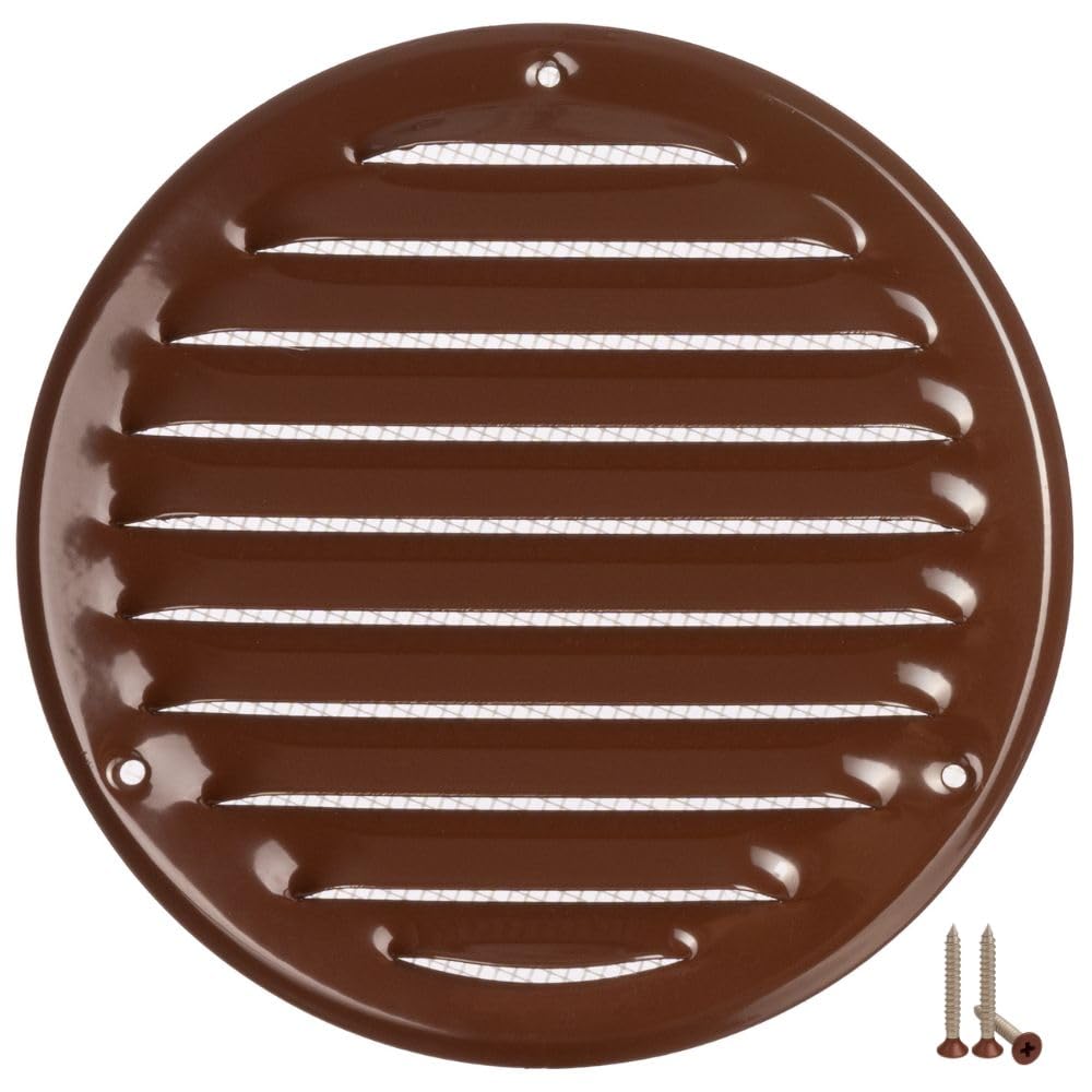 LIRAST 125mm Vent Cover Brown - 5 inch Wall Vent Cover with Insect Mesh - Round Ceiling Soffit Vents - External Vent Cover - Metal Ventilation Grilles - Air Vent Covers for Walls