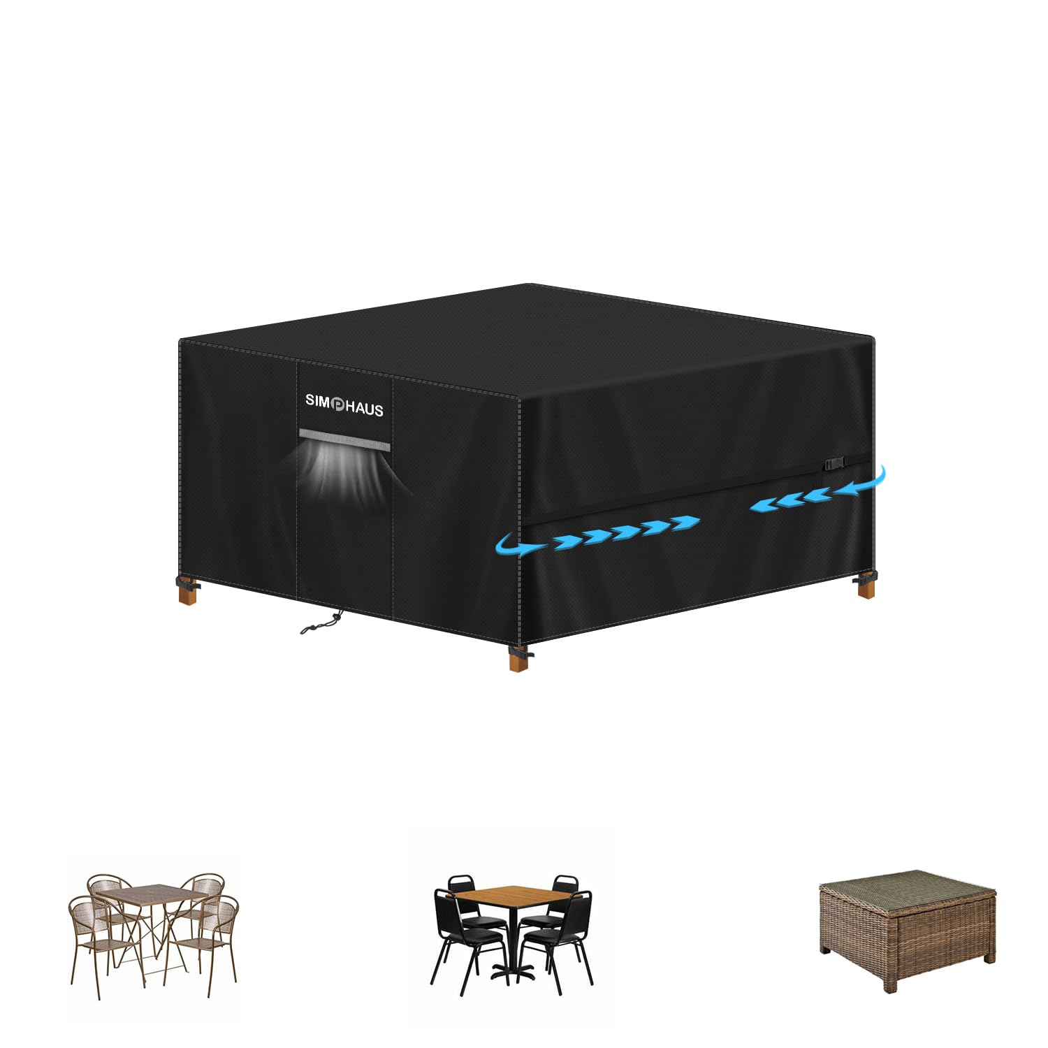 SIMPHAUS Outdoor Garden Furniture Set Covers Rattan Cube Garden Furniture Cover Garden Covers Waterproof Bistro Set Cover Table and Chairs Cover Windproof Rip Resistant 420D Oxford Fabric 115x115x75cm