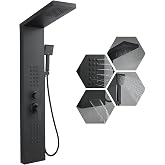 KINKIB Rainfall Shower Panel System - 4 in 1 Full Body Shower Tower | Stainless Steel Shower Column with 2 Powerful Body Jets, Handheld and Tub Spout, Matte Black Finish