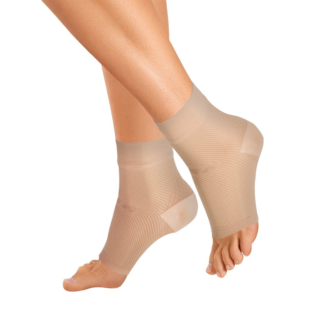 OrthoSleeve FS6 Foot Sleeve | Exclusive 6 Zone Compression Technology | Plantar Fasciitis, Heel Pain & Swelling Relief | 1 Pair | 30 Day Guarantee | 24/7 Comfort - Large Natural