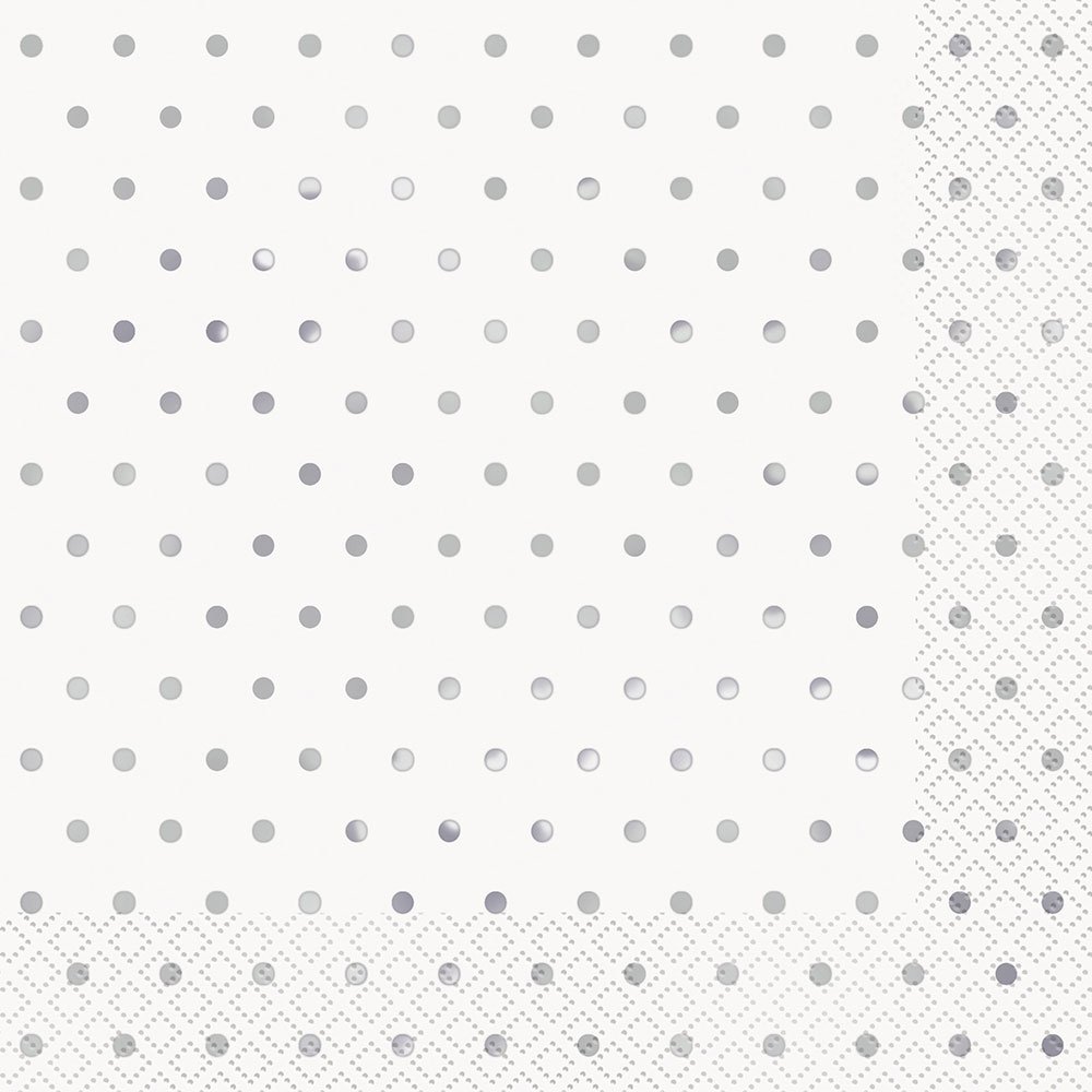 Silver Foil-Stamped Dots Luncheon Napkins (16cm) Pack of 16 - Perfect for Parties & Events