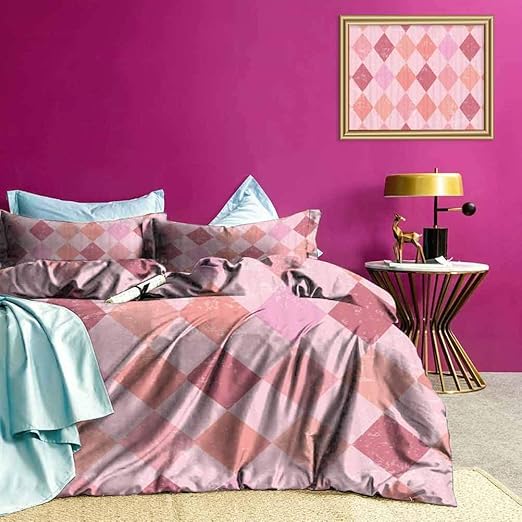 Adorise Bedding Set Harlequin Diamond Pattern Duvet Quilt Comforter