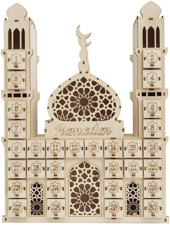 Ramadan Decoration Eid Mubarak Countdown Calendar Ornament Wooden Small Candy Gift Drawer for Home Party Decoration