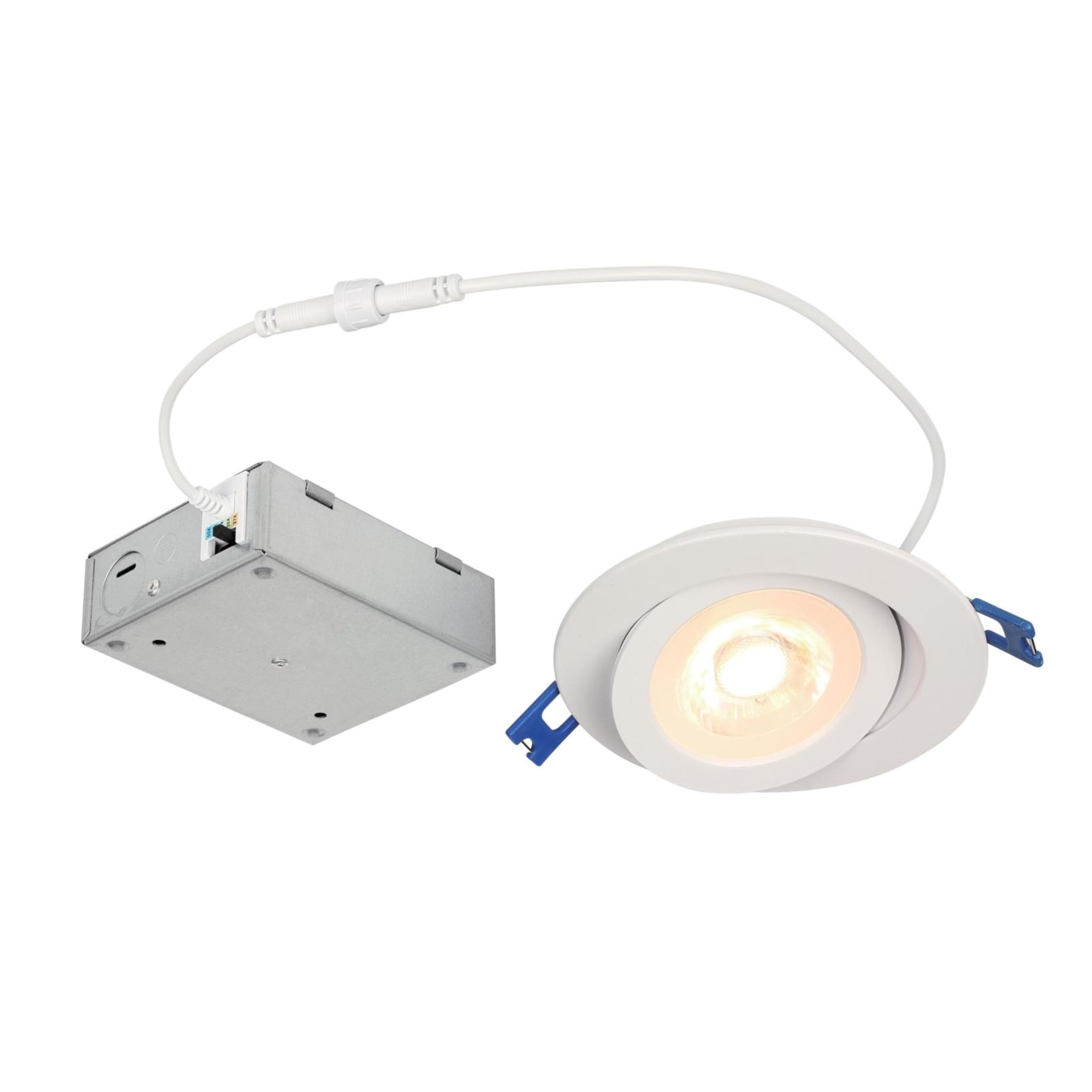 Photo 1 of Westinghouse Lighting 5214100 12 Watt (80 Watt Equivalent) 4-Inch Gimbal Recessed LED Downlight with Color Temperature Selection, Dimmable, White Trim