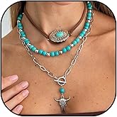 Layered Turquoise Necklace for Women Turquoise Jewelry Navajo Pearl Pendant Choker Chain Western Boho Jewelry Country Concert Cowgirl Outfits for Women Accessories Trendy Gifts