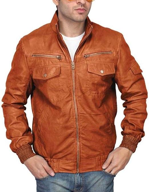 short tan leather jacket