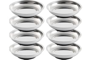 Rechabite 8 Pieces 3” Round Magnetic Bowl Trays Set Stainless Steel Magnet Tool Tray Parts Holder for Screws, Sockets, Bolts, Pins, Mechanic's and Automotive