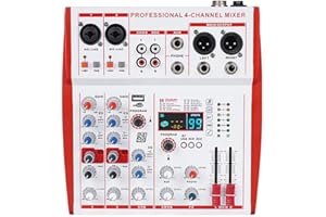 Doslnlya MW-4 Professional 4-Channel USB Audio Mixer Bluetooth 5.0 99 Sound Portable for DJ/Live/Recording/K Song