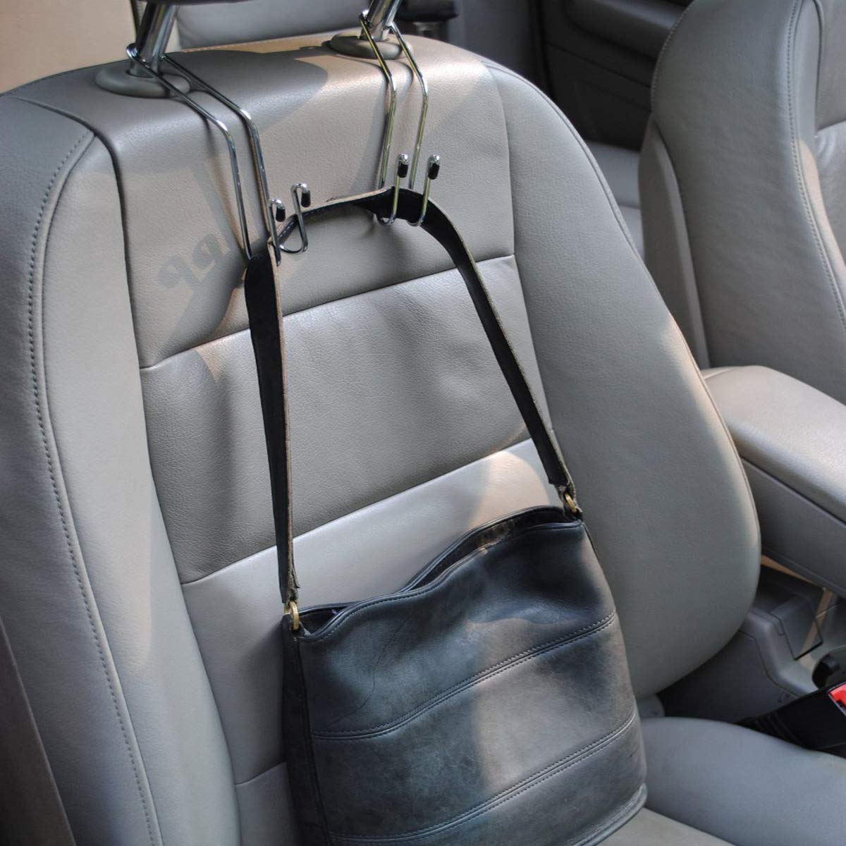 EldHus 4-Pack Car Hooks, Truck Vehicle Back Seat Headrest Hanger Holder Hook for Bag Purse Cloth Coat Grocery (Metallic)