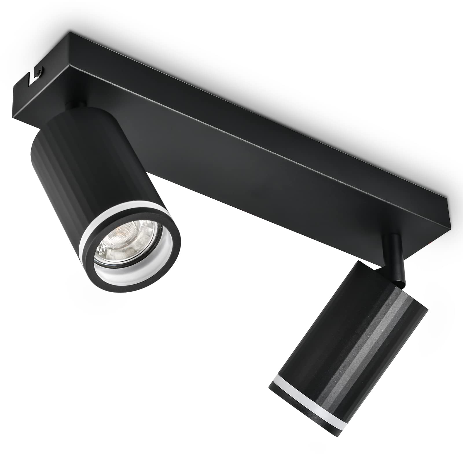 BOYIR LED Ceiling Spot Lights - Rotatable GU10, Black, 2-Way, Detachable Front Ring, Suitable for Living Room, Bedroom, Hallway, Dining Room