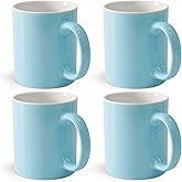 Momugs 12 oz Cup (4pcs), Plain Gloss Light Blue Ceramic Coffee Mug for Milk Tea, Set of 4