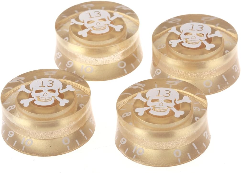 Musiclily Basic Metric Speed Knobs Tone Volume Control Knobs for Epiphone Les Paul SG Electric Guitar Gold with White Skull Logo (Set of 4)