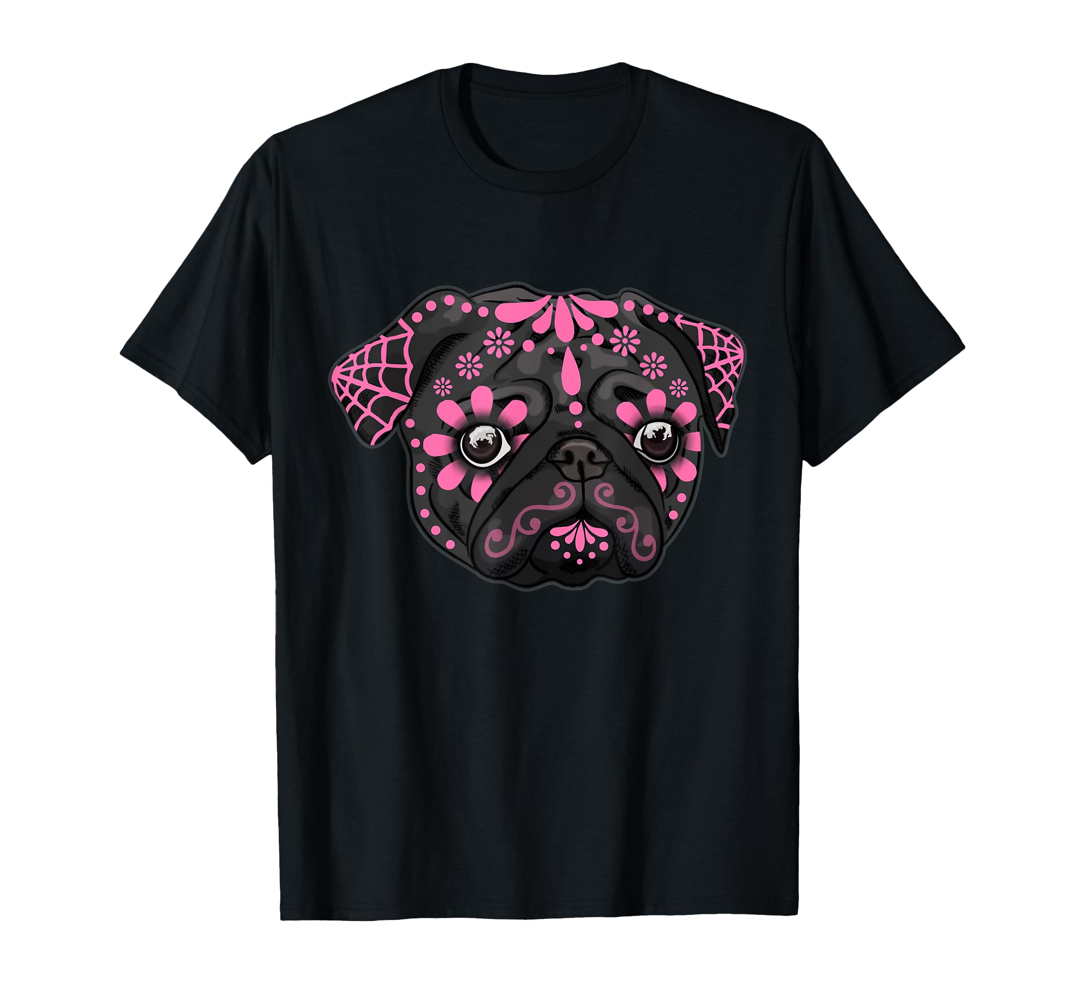 Black Pug Dogs Day of the Dead Sugar Skull Dog Halloween T-Shirt