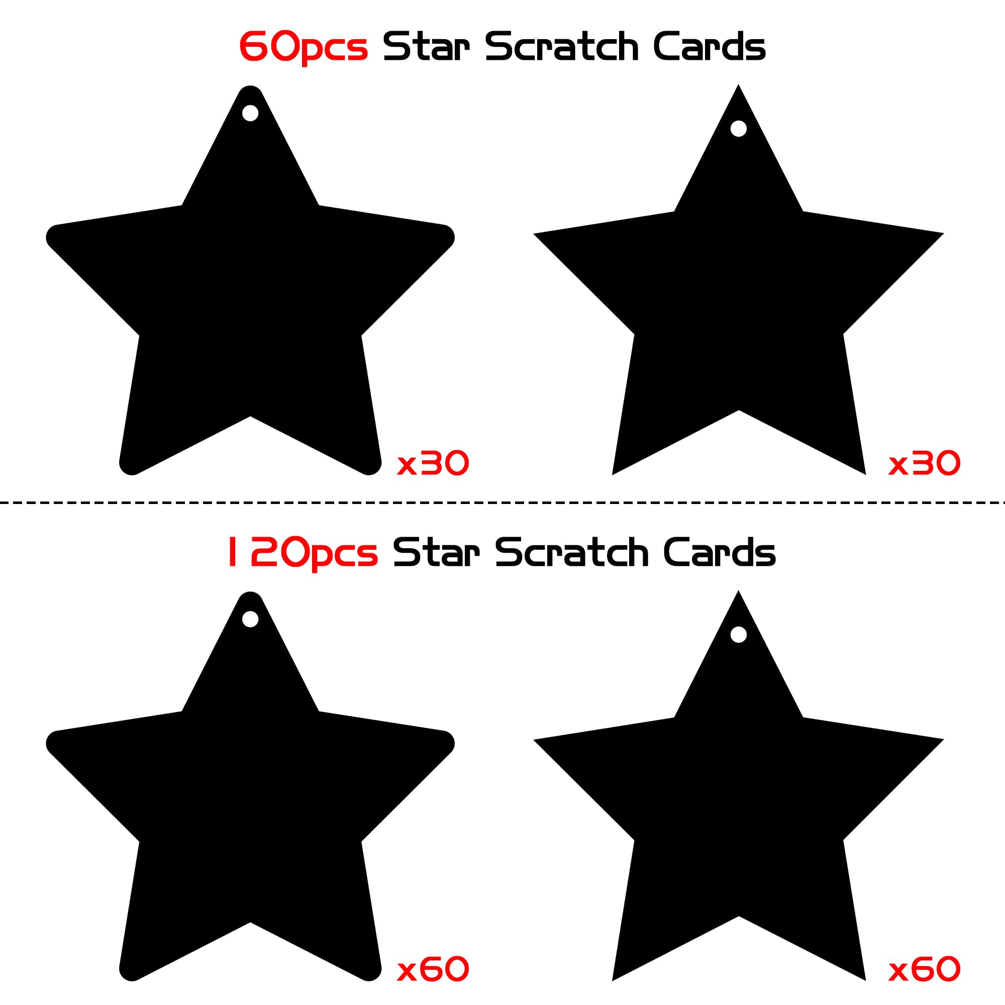 WATINC 60pcs Star Scratch Cards for Magic Color Craft Kit DIY Paper Art Scratch Star Ornament for Kids School Classroom Party Favor Supplies Decorations