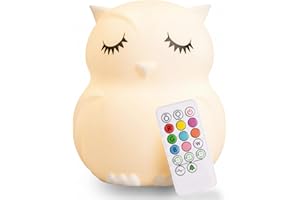 Lumipets Remote Control Silicone Night Light for Kids - Owl Design with 9 Soft Colors & Sleep Timer - Rechargeable, Battery-Operated Lamp for Bedroom | Baby Nursery, Toddler, Girls, Boys