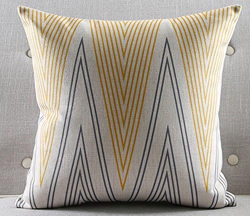 Cotton Linen Cartoon Scandinavian Modern Simple Colored Geometric Big M LinesSawtooth Throw Pillow Covers Cushion Cover Decorative Sofa Bedroom Living Room Square 18 Inches (Yellow)