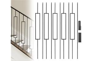 Wemily 10 Pack Iron Balusters for Staircase,Hollow Rectangular Square Stair Balusters,Satin Black Balusters for Staircase Interior,44" x 1/2" (Satin Black)