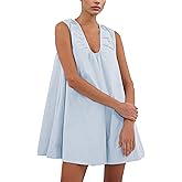 TAQCUX Babydoll Dress for Women Summer Tank Mini Dresses Sleeveless Scoop Neck Ruched Short Sundress with Pockets
