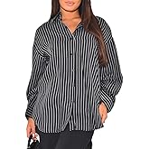 Women's Button Down Shirts Striped Dress Shirt Long Sleeve Collared Casual Blouses Tops