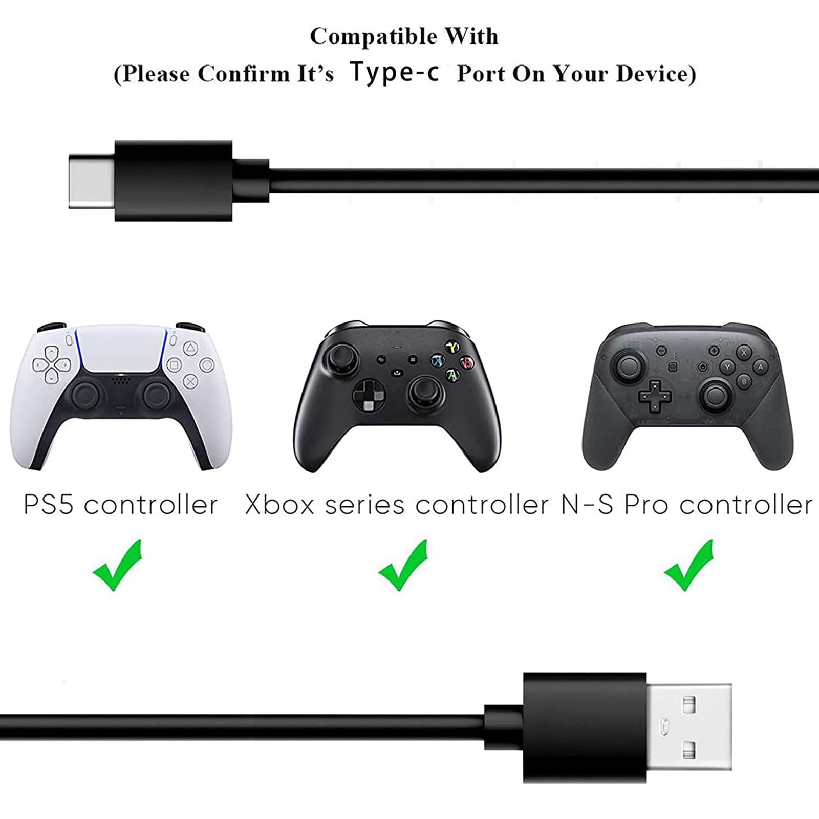 Charger Charging Cable Cord USB C for Xbox Series S/X and Xbox Elite Controller Series 2 Charging Cable,PS5 Controller Wire PS5 Dual Sense,Switch/Pro/Lite Controller,Steam Deck Replacement 6.6 FT Cord