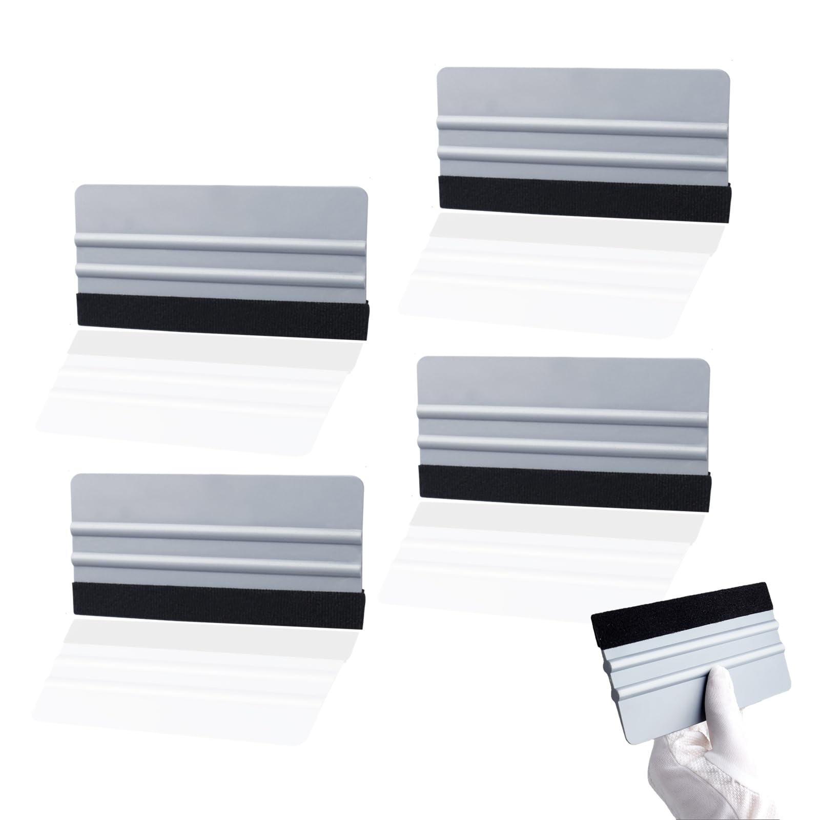 Set of 4 Foil Squeegee with Felt Edge, Car Film Squeegee Set, Large Size, High Toughness, Used for Stickers, Car Films, Window Films, Labels, Furniture Films, Mobile Phone Films