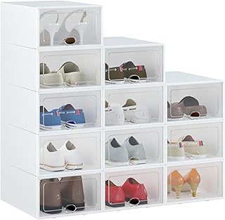HOMIDEC 12er Set Schuhkarton mit Tür, Stapelbarer Schuhaufbewahrungsbox, Tragbar Schuh Organizer, Zusammenklappbar Schuhboxen für Frauen Männer