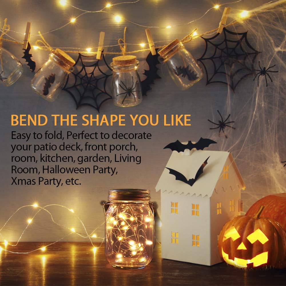 66 Ft 200 LED Fairy Light - Cooper Wire String Light USB Powered with 8 Modes Remote Control for Indoor&Outdoor, for Bedroom Ceiling Wall Tapestry Halloween Christmas Decor (Warm White Colored) : Garden & Outdoor