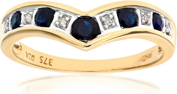 Revoni Women 375 Yellow Gold 9ct Wishbone Ring With Round Diamond 0 02ct And Blue Sapphire 0 46ct Heat Treated Natural Stone Amazon Co Uk Jewellery