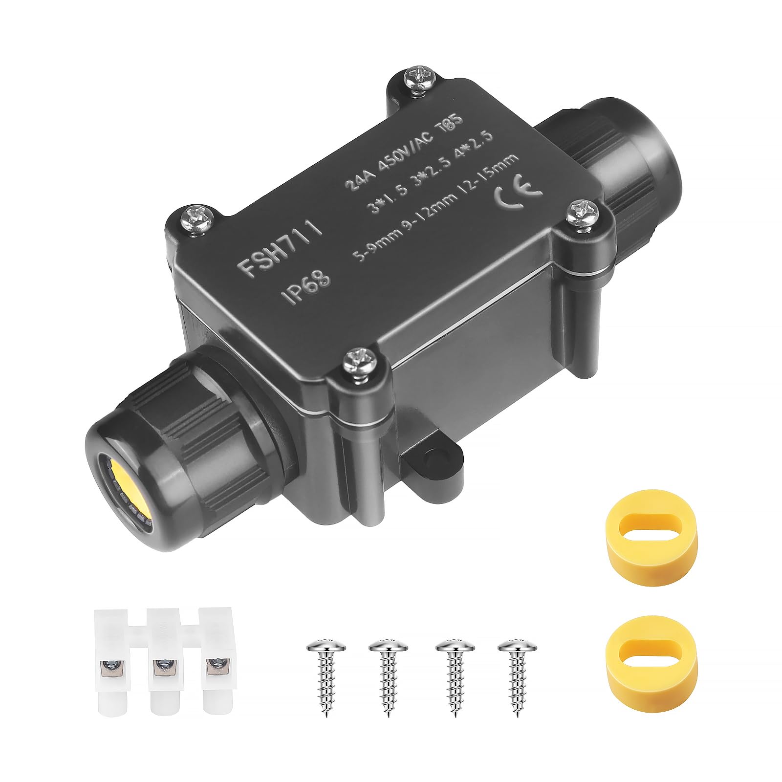 Elezenioc IP68 Waterproof Junction Box for Flat Electric Wire, Outdoor Cable Connectors with 2pc M20 Gland, Electrical Junction Box for 1.5mm & 2.5mm Flat Cable(Wire size： Length 8-13mm, Width 3-7mm) — image 1